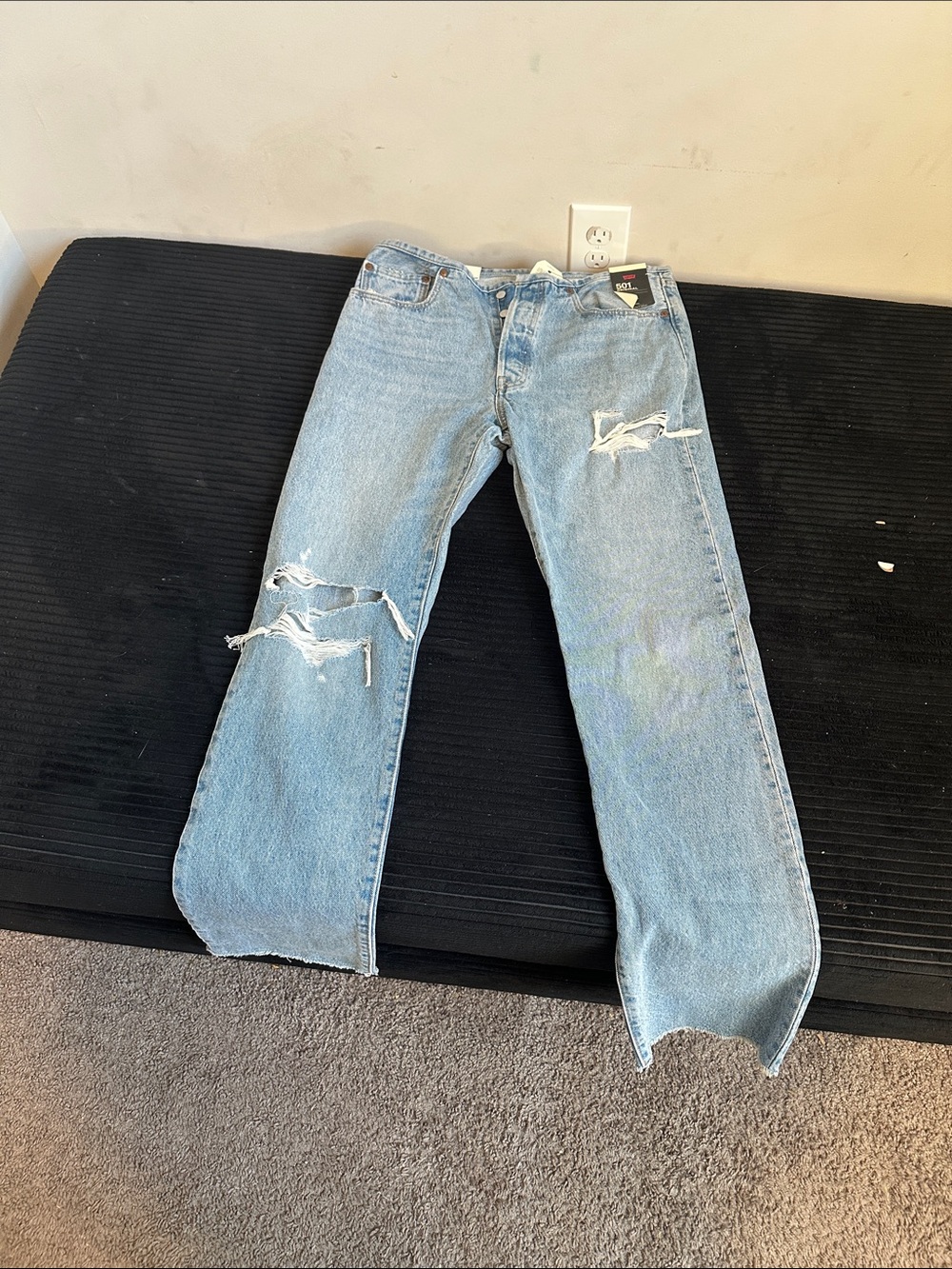 Levi's Women's 501 Straight Light Blue Distressed Jeans